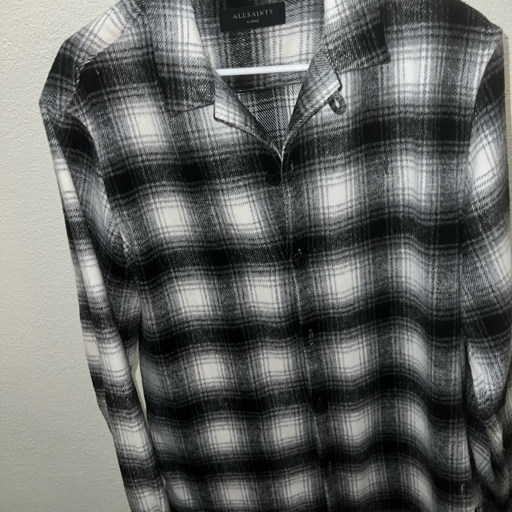 All Saints Men's Monochrome Checkered Shirt